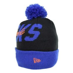New Era New York Knicks Confident Cuffed Knit Men's Beanie With Pom Black-Blue -RBD OUTLET 60268803 3
