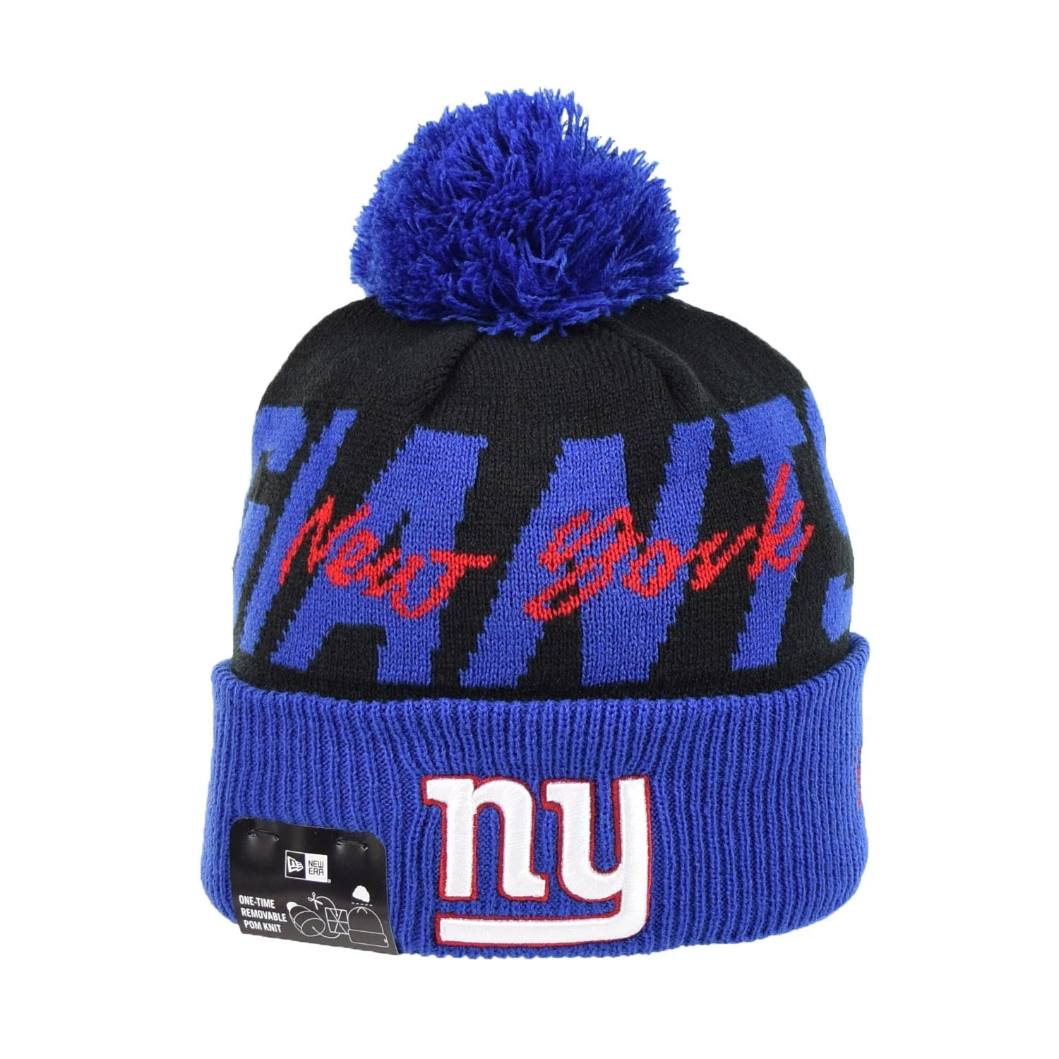 New Era NFL New York Giants Knit Confident Men's Beanie With Pom Black-Blue 1 New Era NFL New York Giants Knit Confident Men's Beanie With Pom Black-Blue
