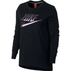 Nike Foil Swoosh Logo Long Sleeve Women's T-Shirt Black-Purple