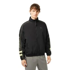 Lacoste Contrast Detail Water Resistant Zipped Taffeta Men's Jacket Black-Yellow