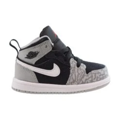 Jordan 1 Mid Elephant Print (TD) Toddler Shoes Black-White-Light Smoke Grey