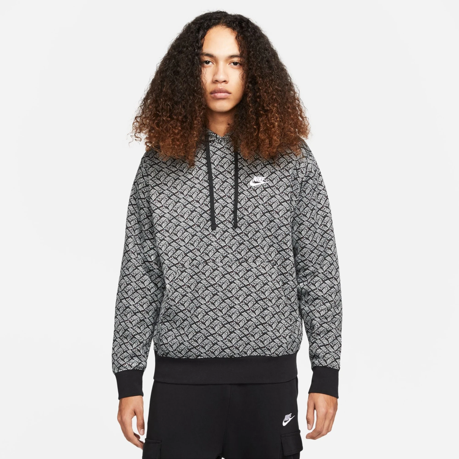 Nike Nsw Sports Essentials Aop Fleece Men's Hoodie Black-Grey 1 Nike Nsw Sports Essentials Aop Fleece Men's Hoodie Black-Grey