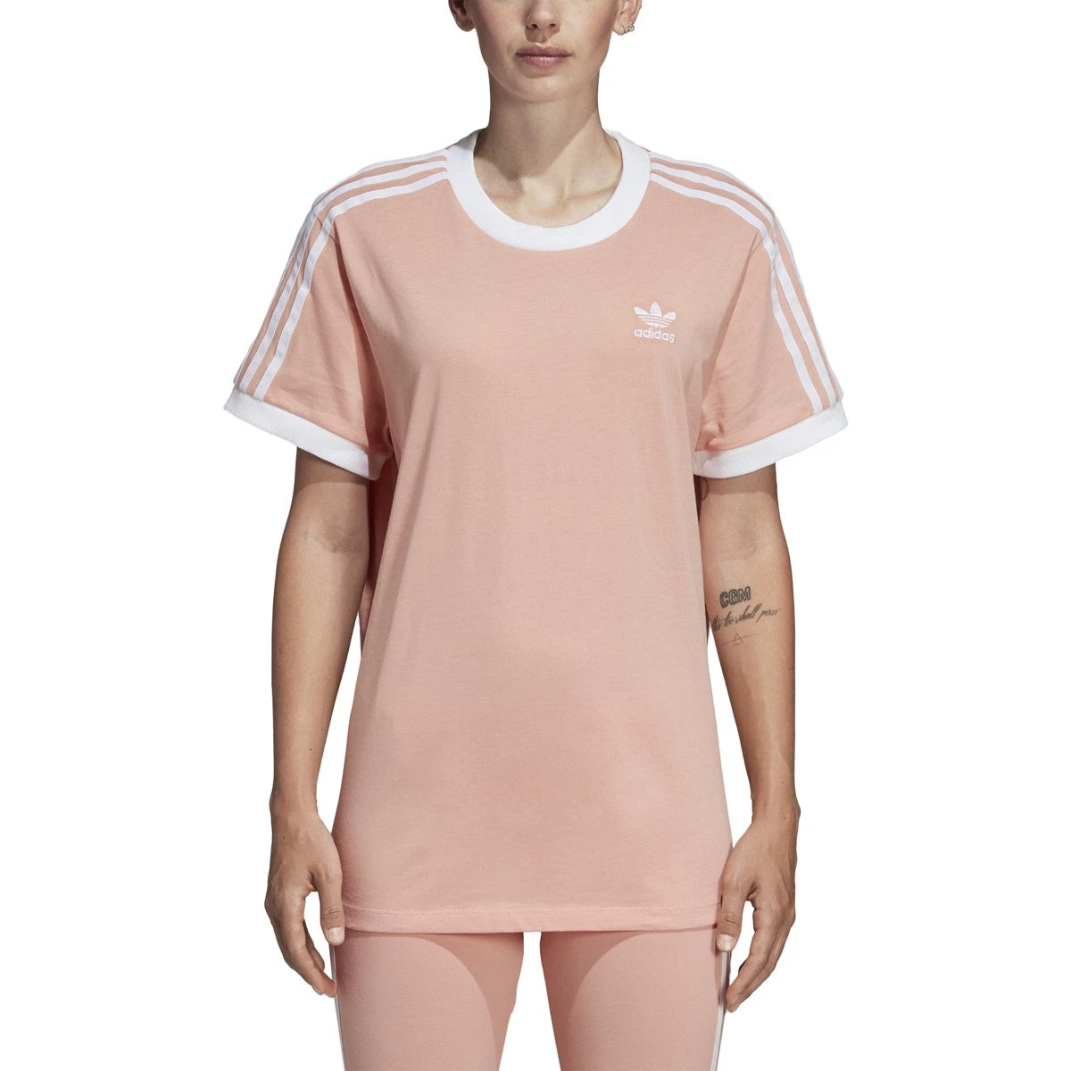 Adidas Women's Originals 3-Stripes Tee Dust Pink 1 Adidas Women's Originals 3-Stripes Tee Dust Pink