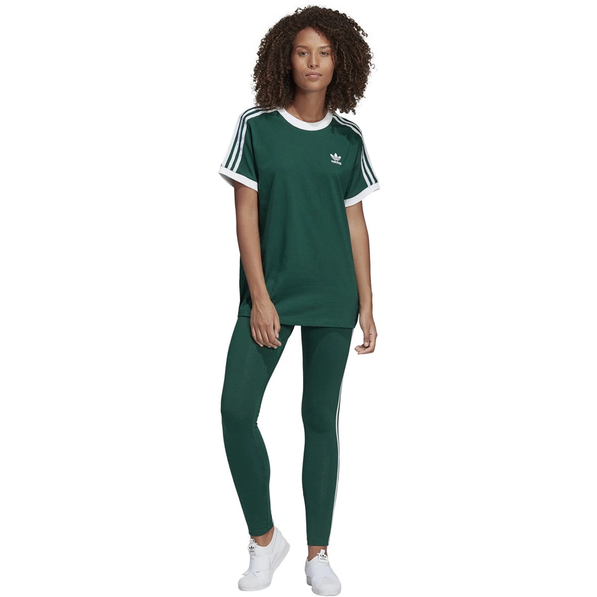 Adidas Women's 3 Stripes Tee Collegiate Green 4 Adidas Women's 3 Stripes Tee Collegiate Green - Image 4