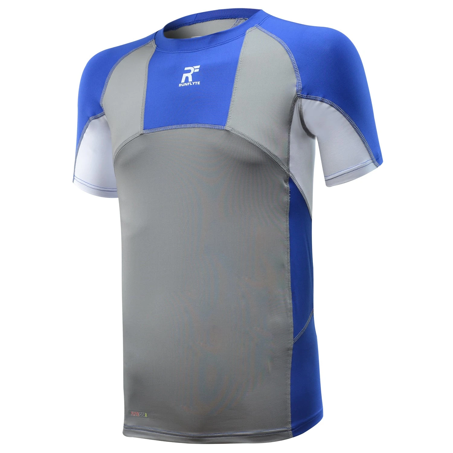 RunFlyte Men's Contour Panel Compression Short Sleeve T-Shirt - Moisture Wicking Royal Blue/Grey/White 1 RunFlyte Men's Contour Panel Compression Short Sleeve T-Shirt - Moisture Wicking Royal Blue/Grey/White