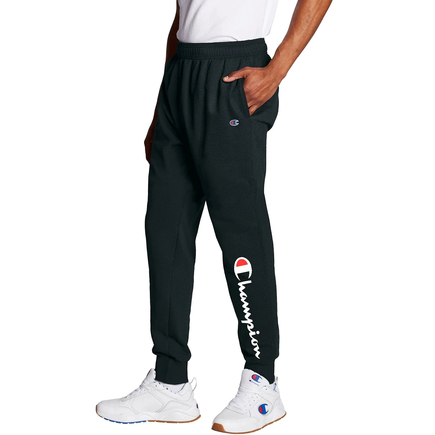 Champion Men's Powerblend Fleece Jogger Script Logo Pants Black 2 Champion Men's Powerblend Fleece Jogger Script Logo Pants Black - Image 2