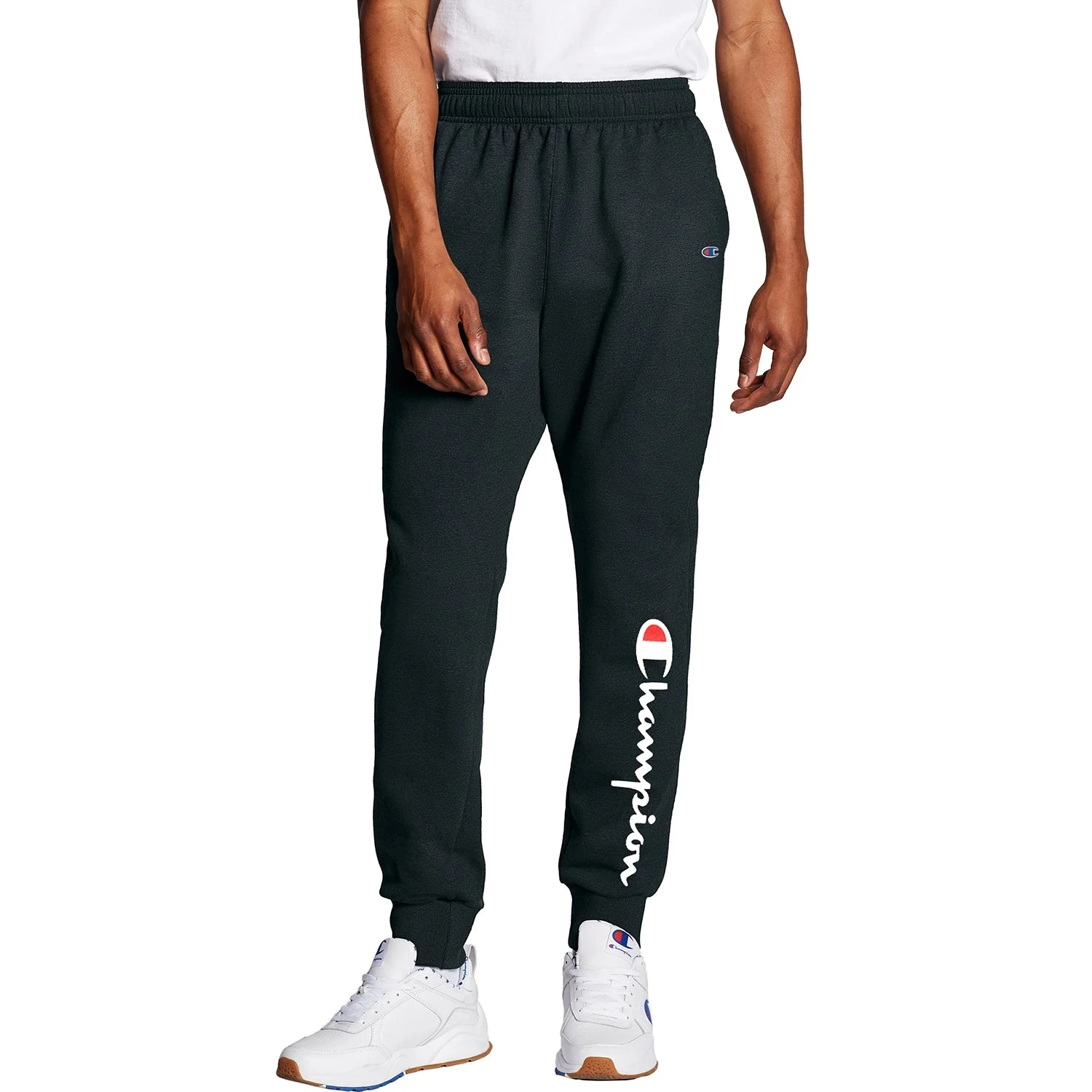 Champion Men's Powerblend Fleece Jogger Script Logo Pants Black 1 Champion Men's Powerblend Fleece Jogger Script Logo Pants Black