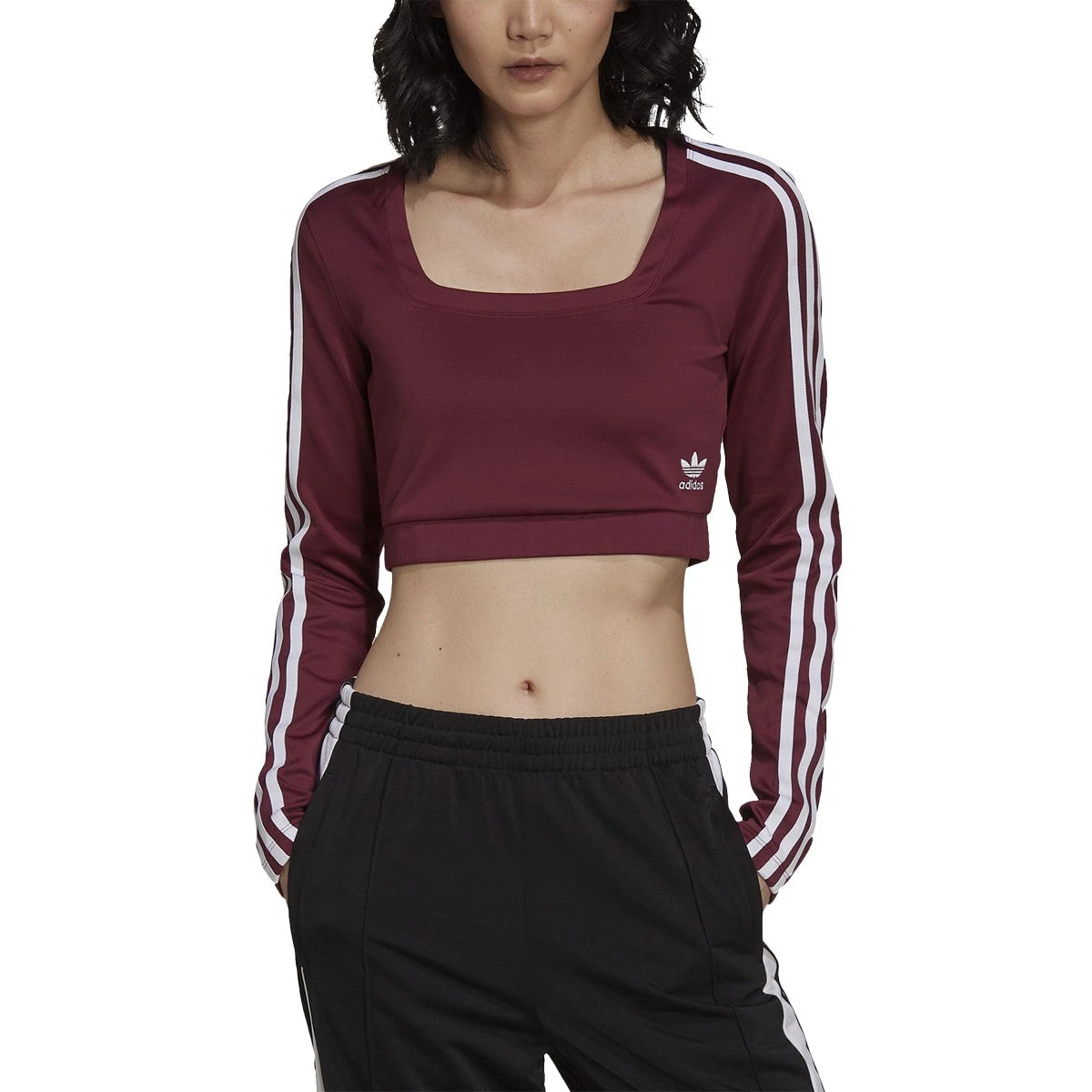 Adidas Adicolor Classics Long Sleeve Women's Tee Burgundy 1 Adidas Adicolor Classics Long Sleeve Women's Tee Burgundy