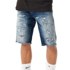 Jordan Craig Ripped Denim Men's Shorts Deep Blue
