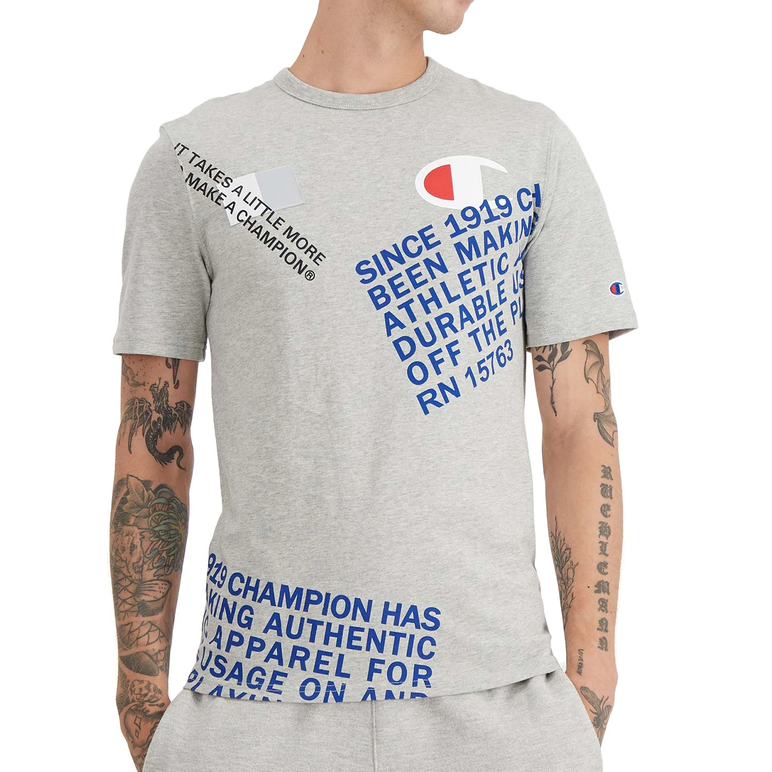 Champion Men's Heritage Graphic Tee Oxford Gray 2 Champion Men's Heritage Graphic Tee Oxford Gray - Image 2