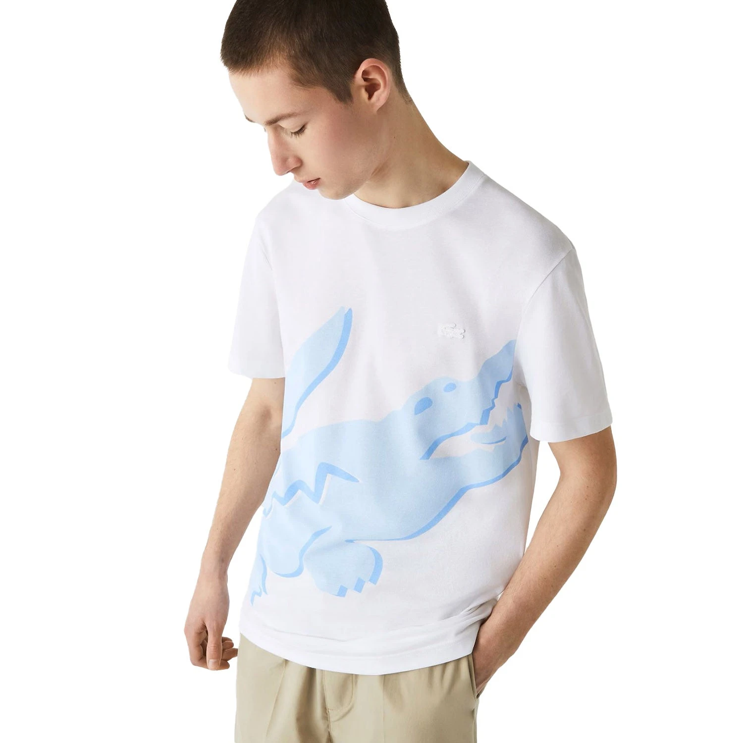 Lacoste Men's Crocodile Print Crew Neck Stretch Organic Cotton T-Shirt White 2 Lacoste Men's Crocodile Print Crew Neck Stretch Organic Cotton T-Shirt White - Image 2