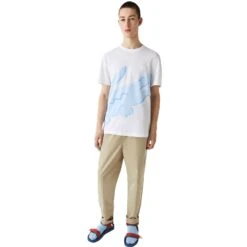 Lacoste Men's Crocodile Print Crew Neck Stretch Organic Cotton T-Shirt White